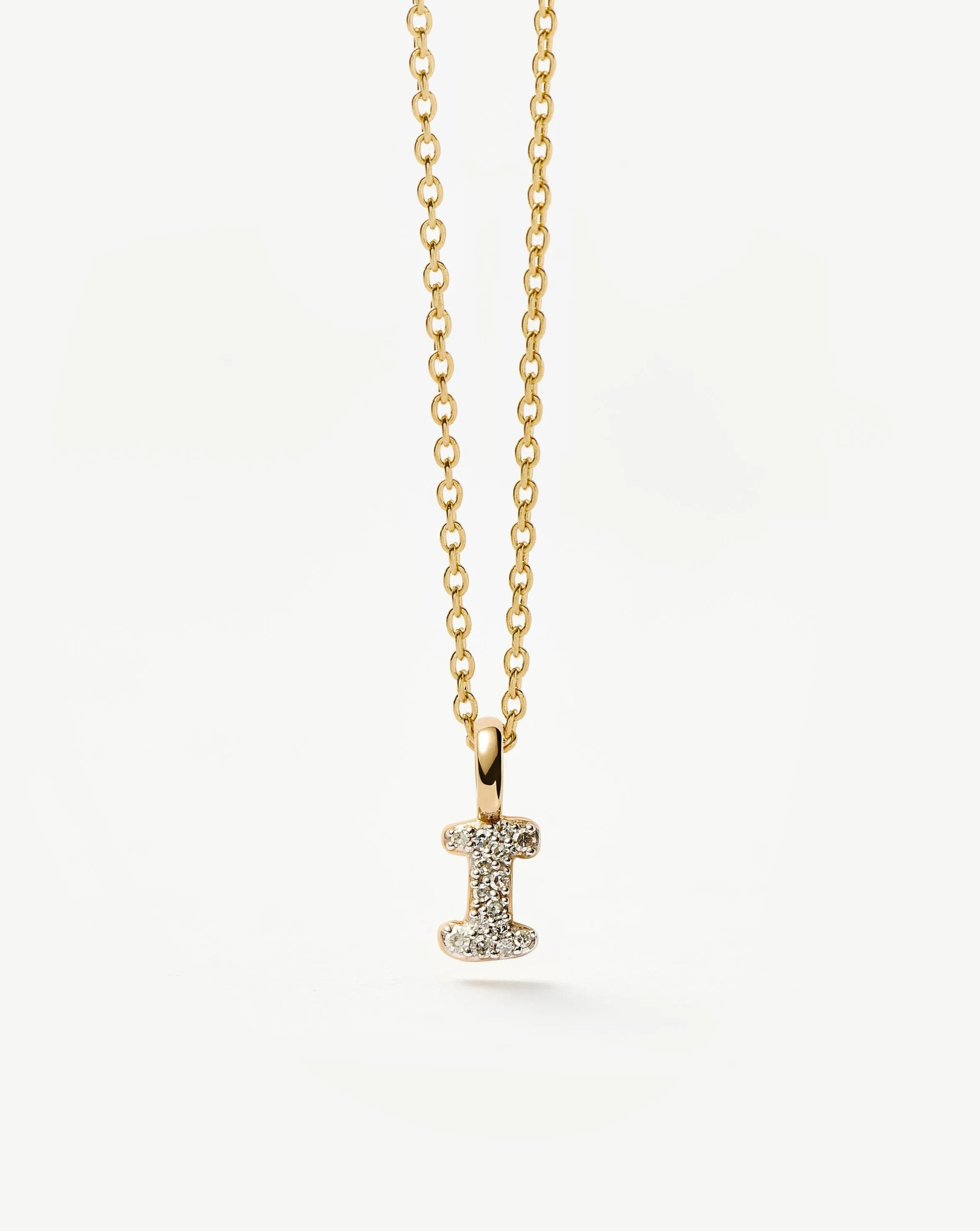 Fine Diamond Initial Mini Pendant Necklace - I | 14k Solid Yellow Gold Plated/Diamond