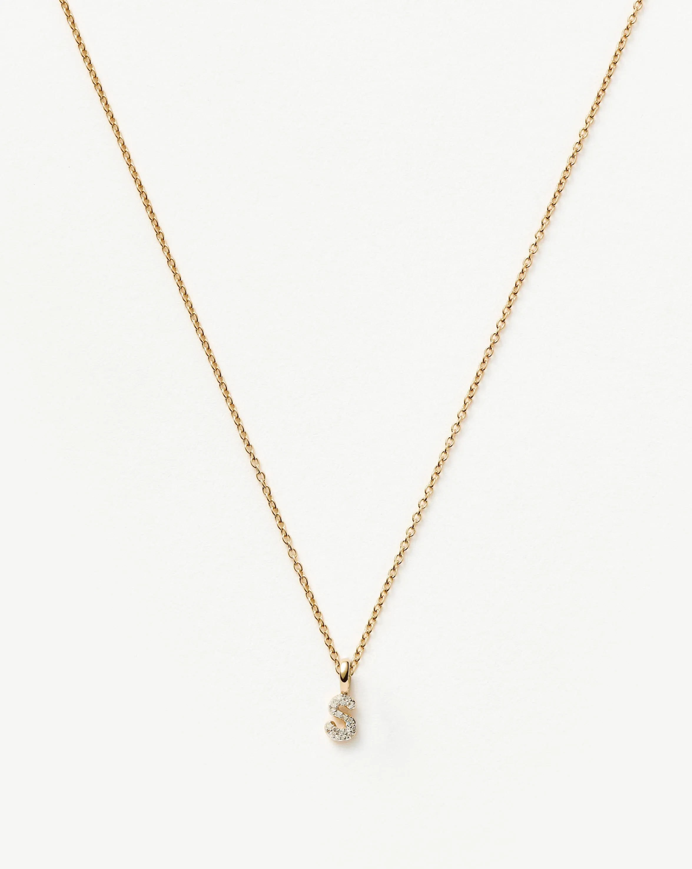 Fine Diamond Initial Mini Pendant Necklace - S | 14k Solid Yellow Gold Plated/Diamond