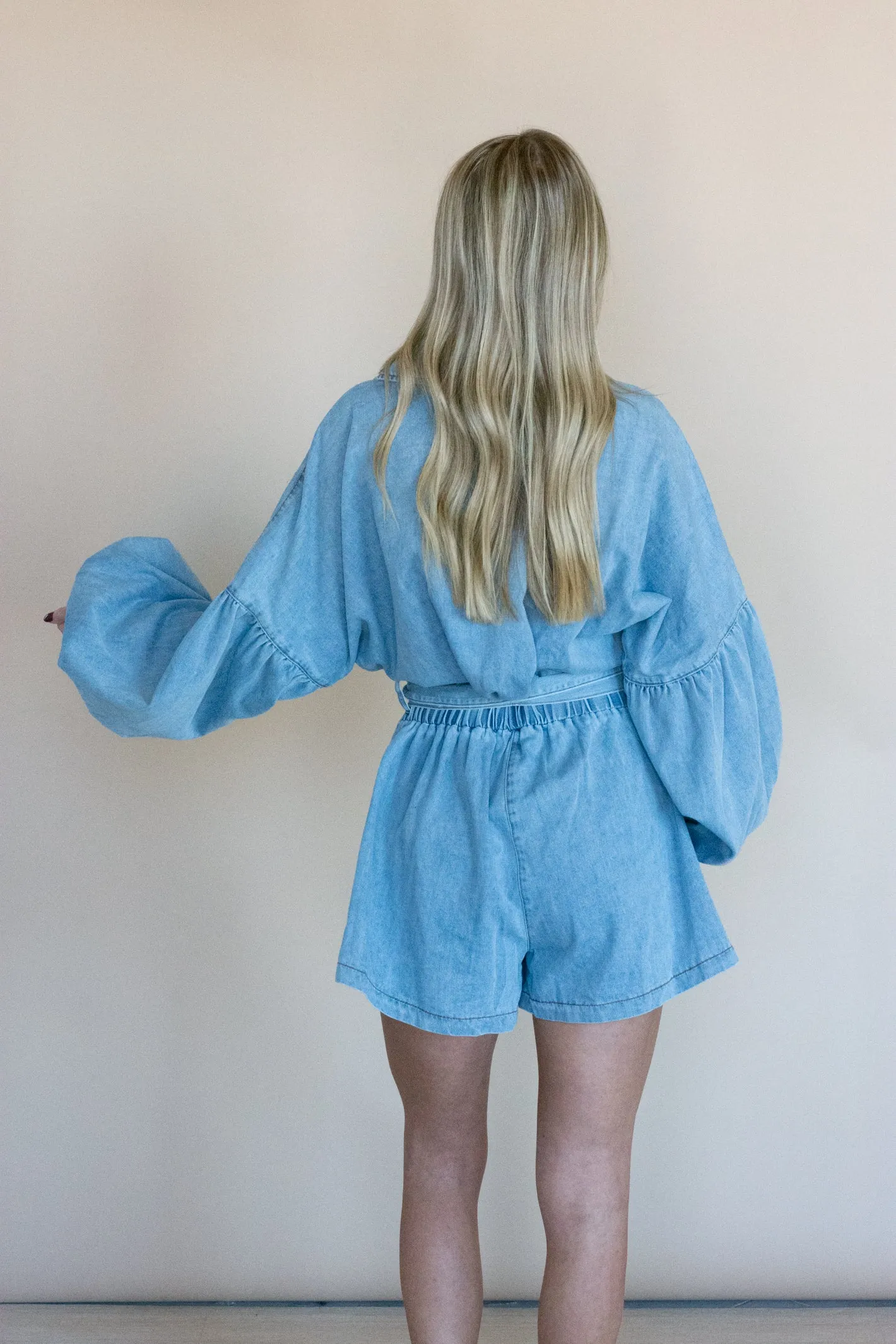 Forever on My Mind Denim Balloon Sleeve Romper