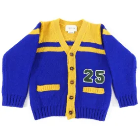 Gucci Baby Yellow Blue Collegiate Knit Cardigan - 12/18 M