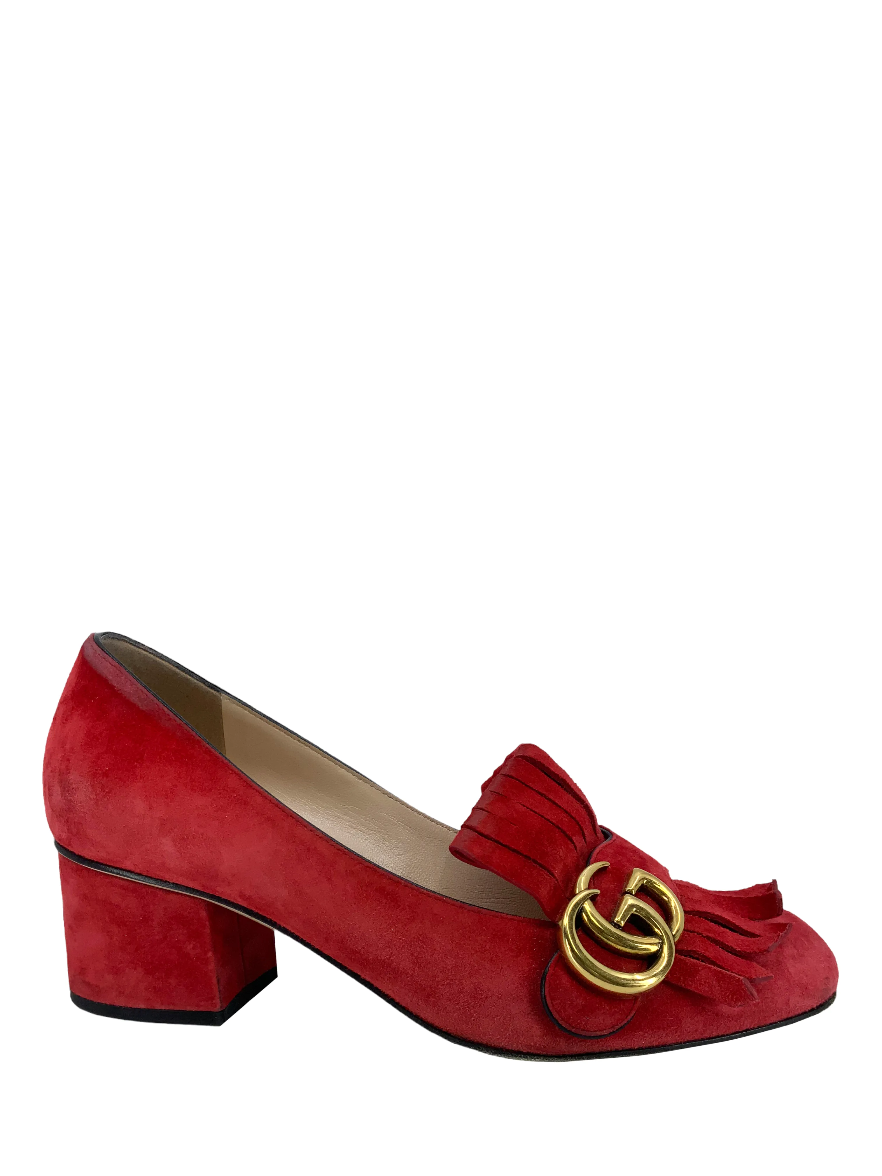 Gucci Marmont GG Suede Block-Heel Pumps Size 6