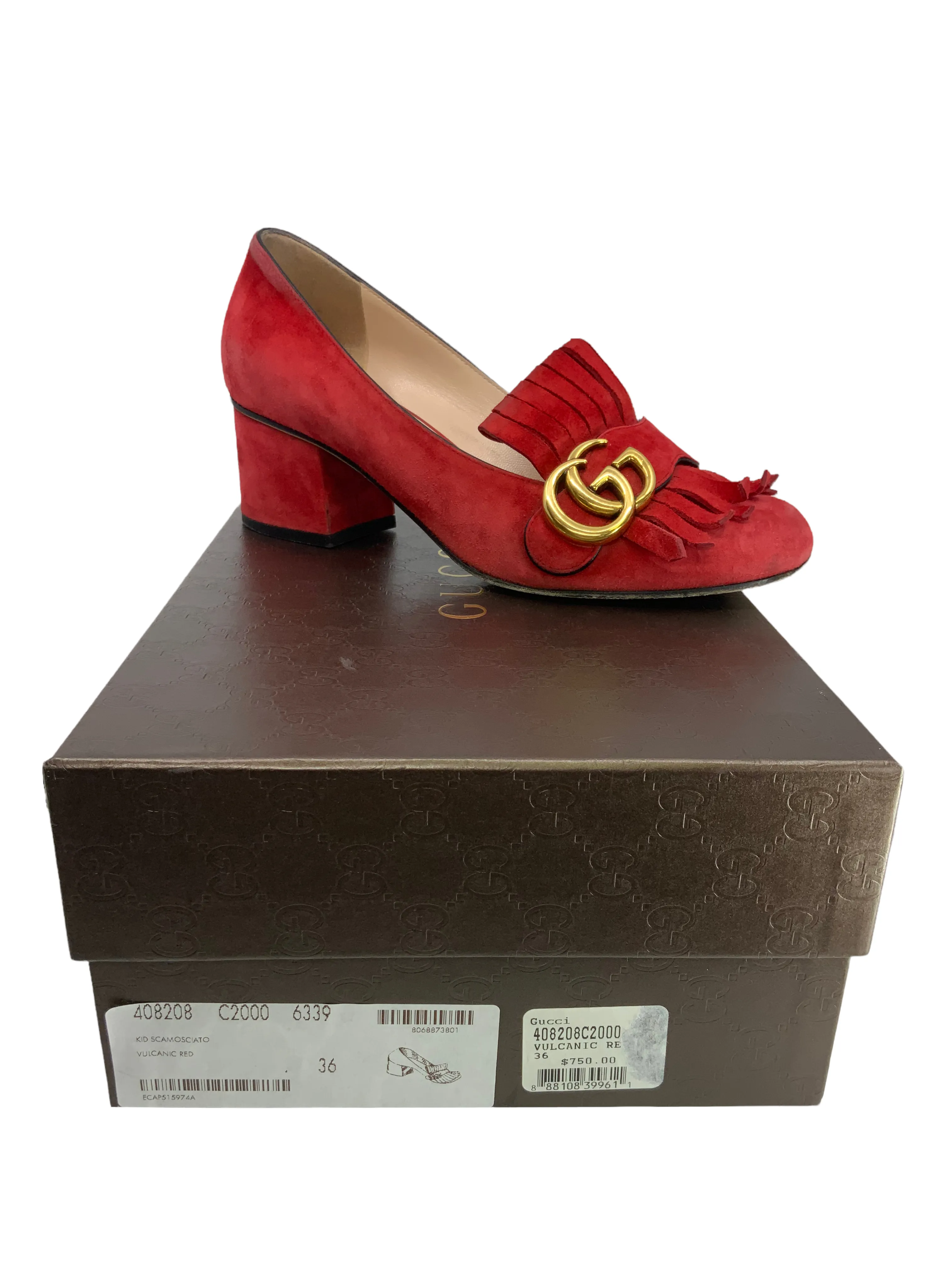 Gucci Marmont GG Suede Block-Heel Pumps Size 6