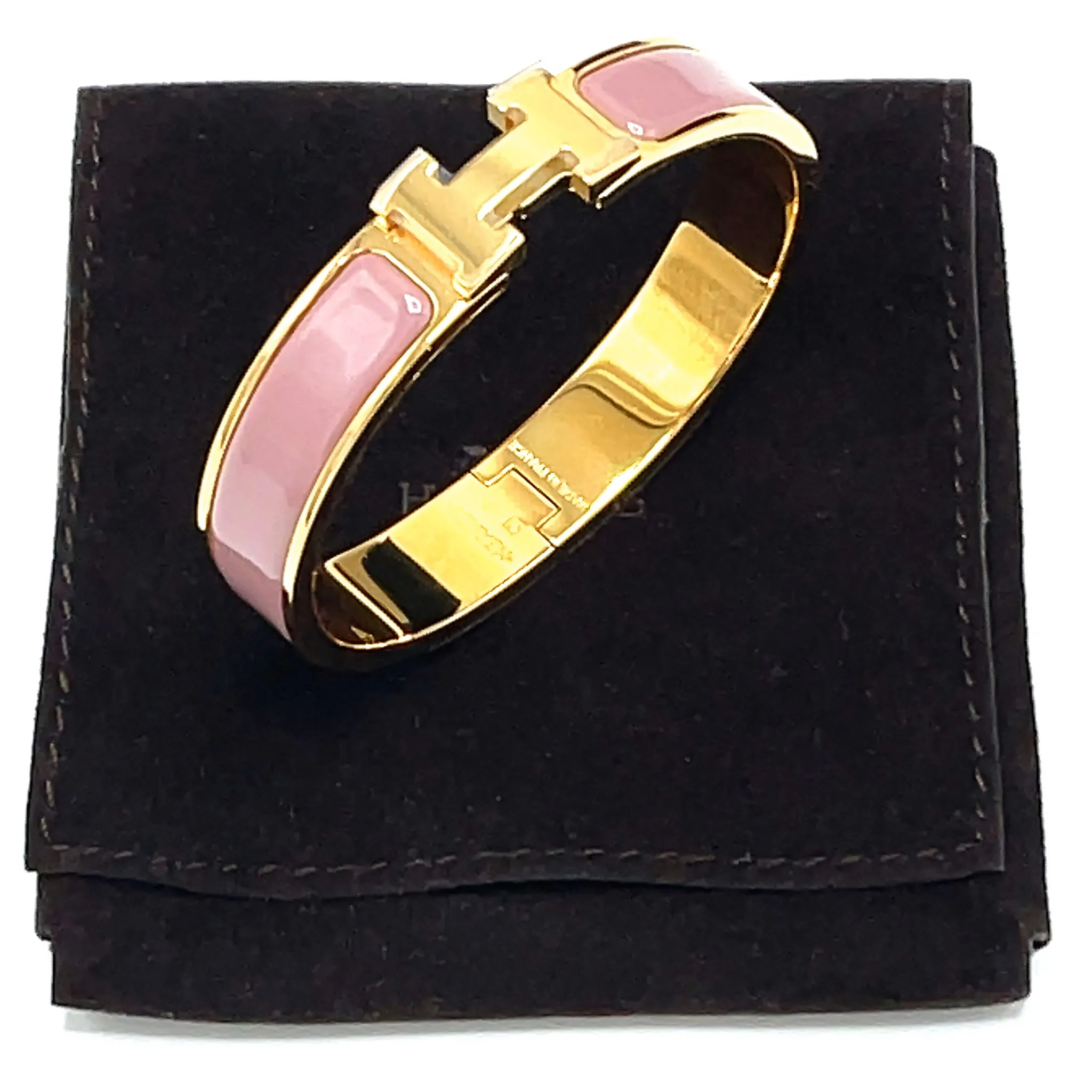 Hermes Clic H Bracelet in Rose Enamel with 18k Gold Plated Hardware