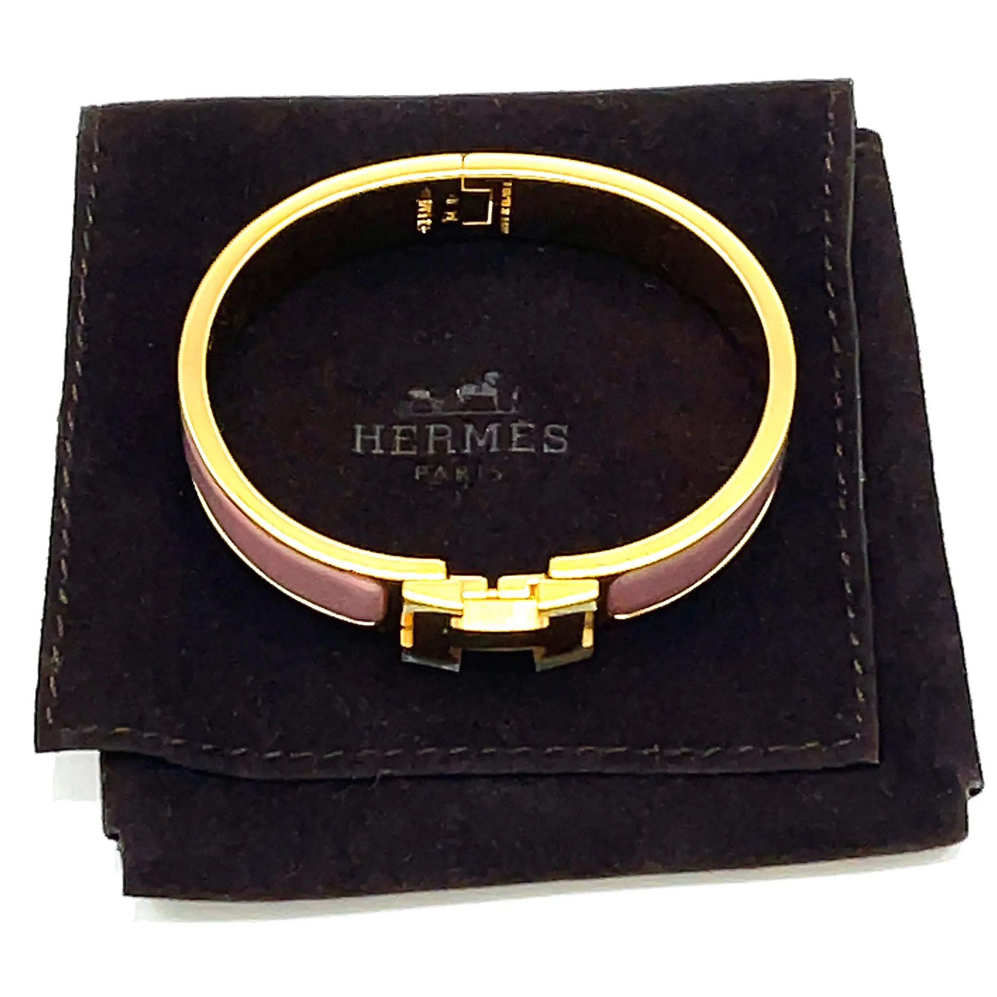 Hermes Clic H Bracelet in Rose Enamel with 18k Gold Plated Hardware