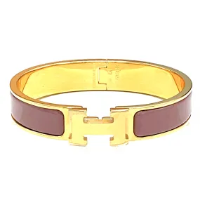 Hermes Clic H Bracelet in Rose Enamel with 18k Gold Plated Hardware