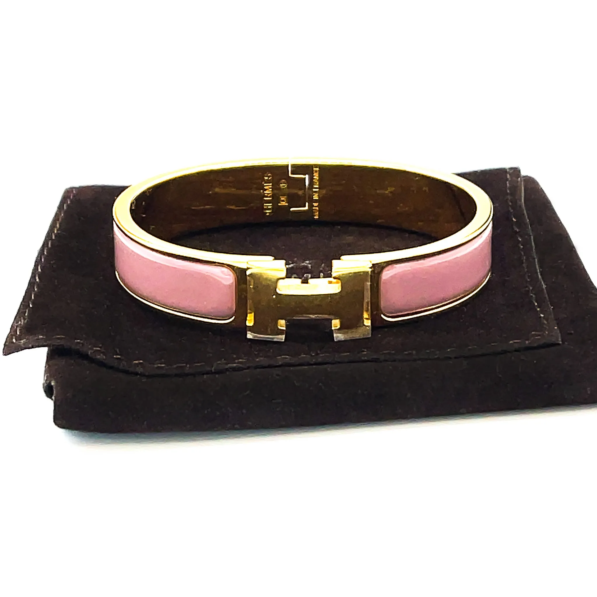 Hermes Clic H Bracelet in Rose Enamel with 18k Gold Plated Hardware