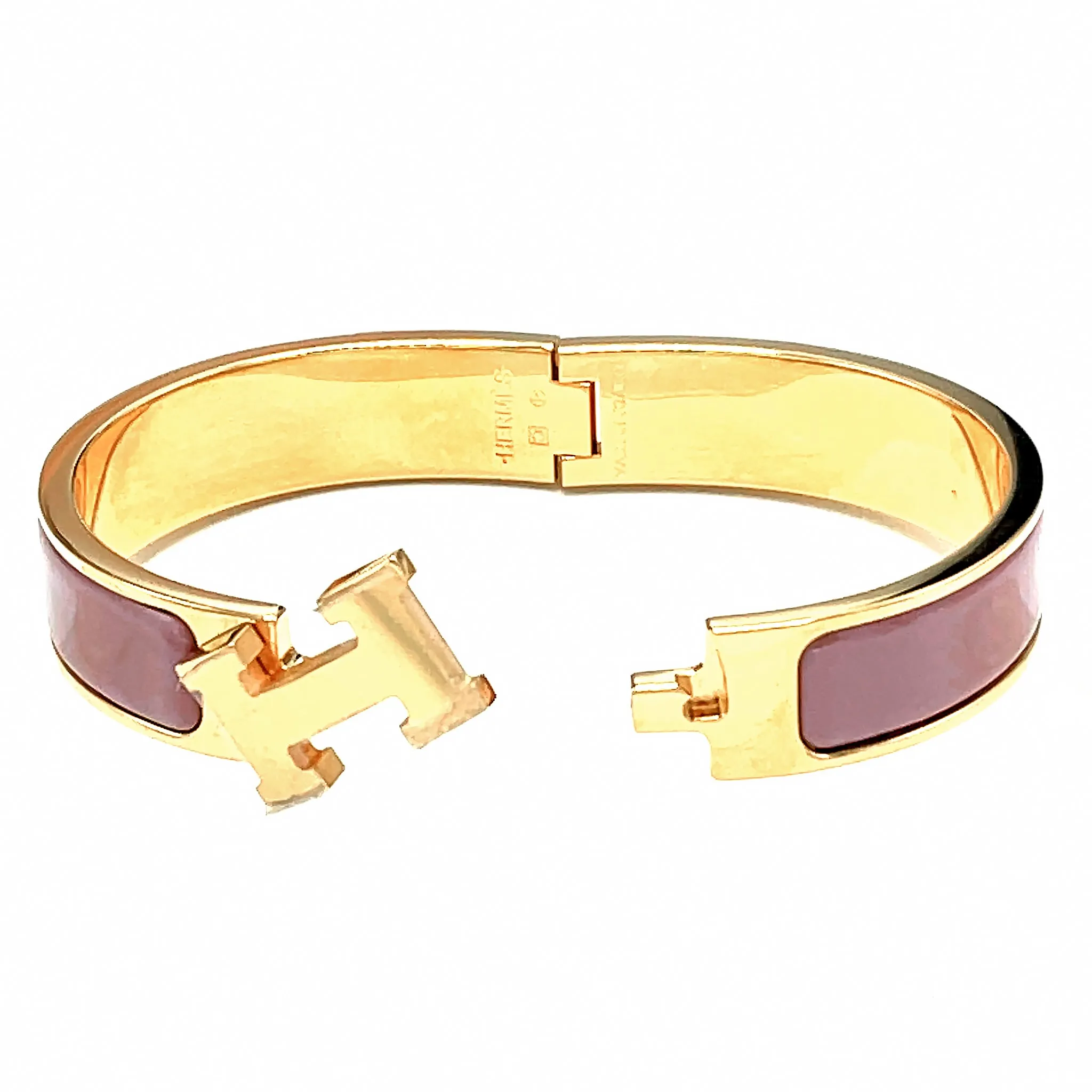 Hermes Clic H Bracelet in Rose Enamel with 18k Gold Plated Hardware