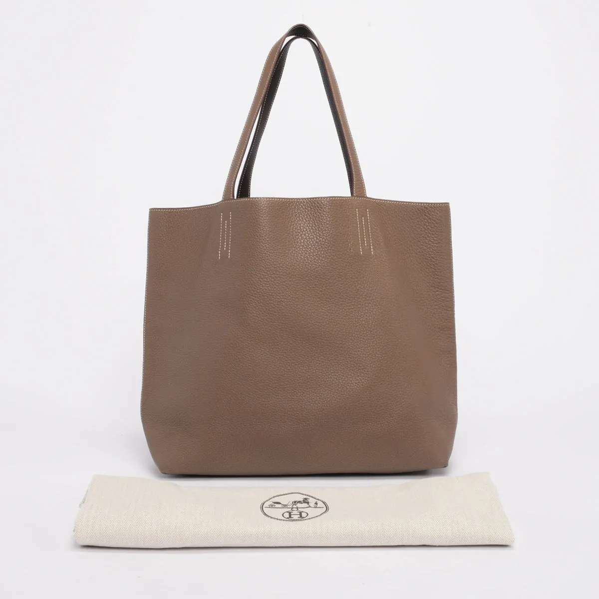 Hermes Etoupe & Chocolate Clemence Double Sens 36 Tote