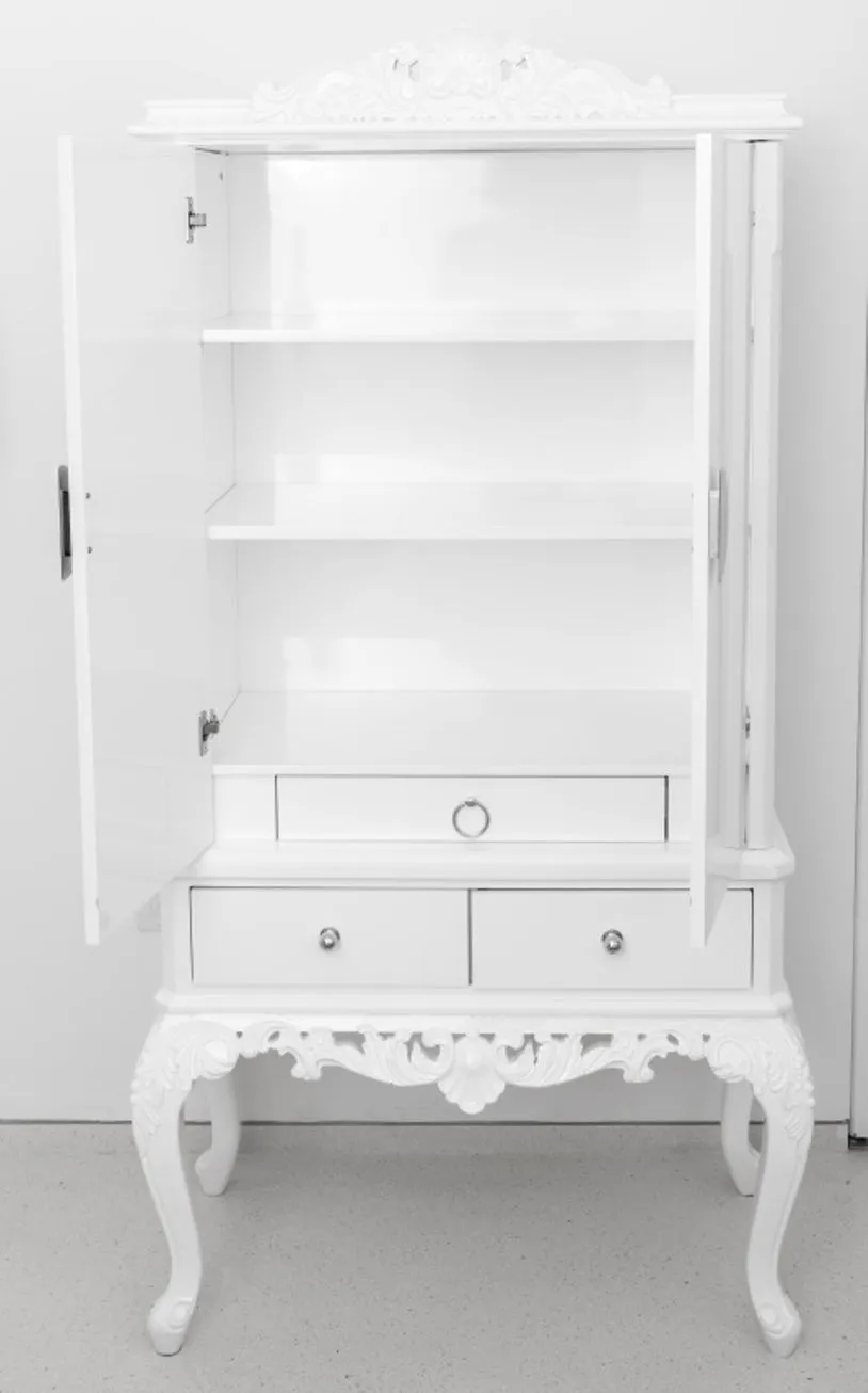 Hollywood Regency White Lacquer Cabinet on Stand