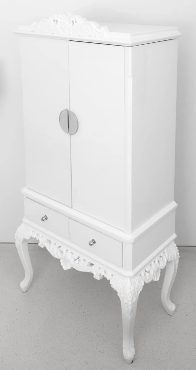 Hollywood Regency White Lacquer Cabinet on Stand