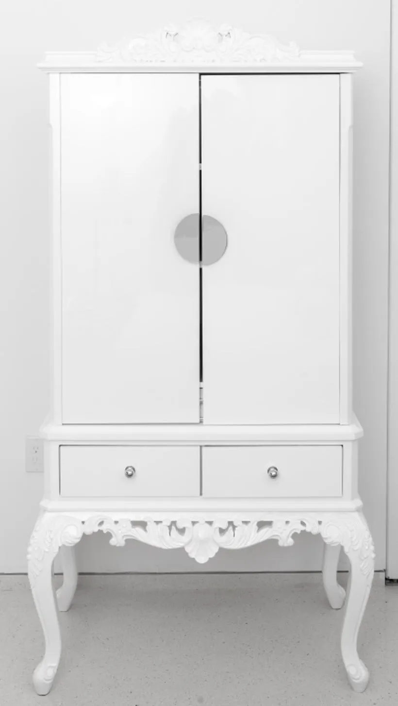 Hollywood Regency White Lacquer Cabinet on Stand