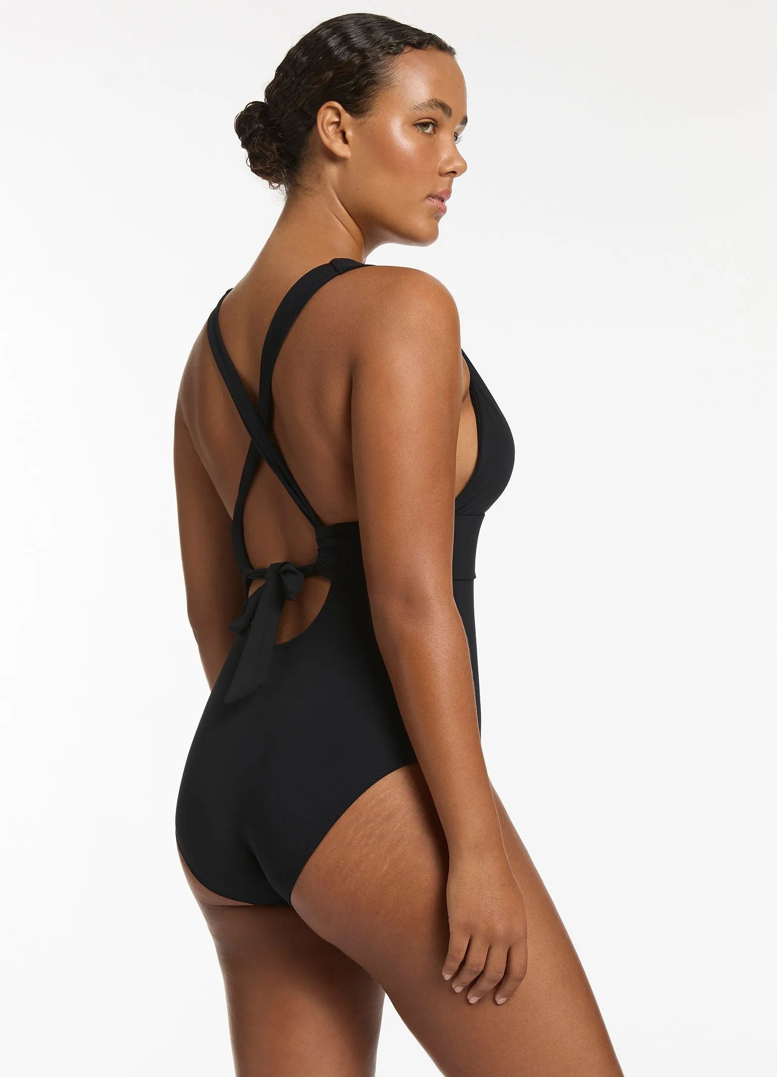 Jetset Plunge Tie Back One Piece - Black