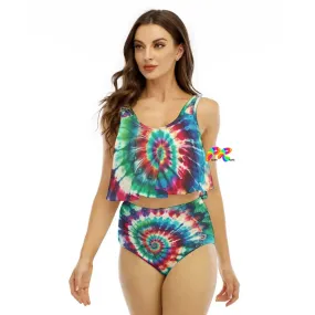 Jewel Swirl Tie Dye Ruffled Top Bikini