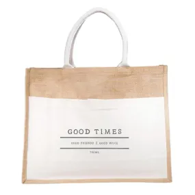 Jute Canvas Pocket Tote with Velcro Good Times