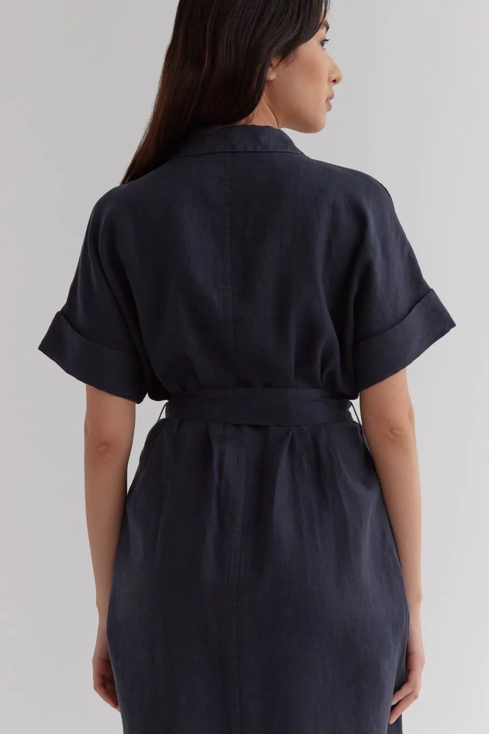 Kara True Navy Linen SS Shirt Dress