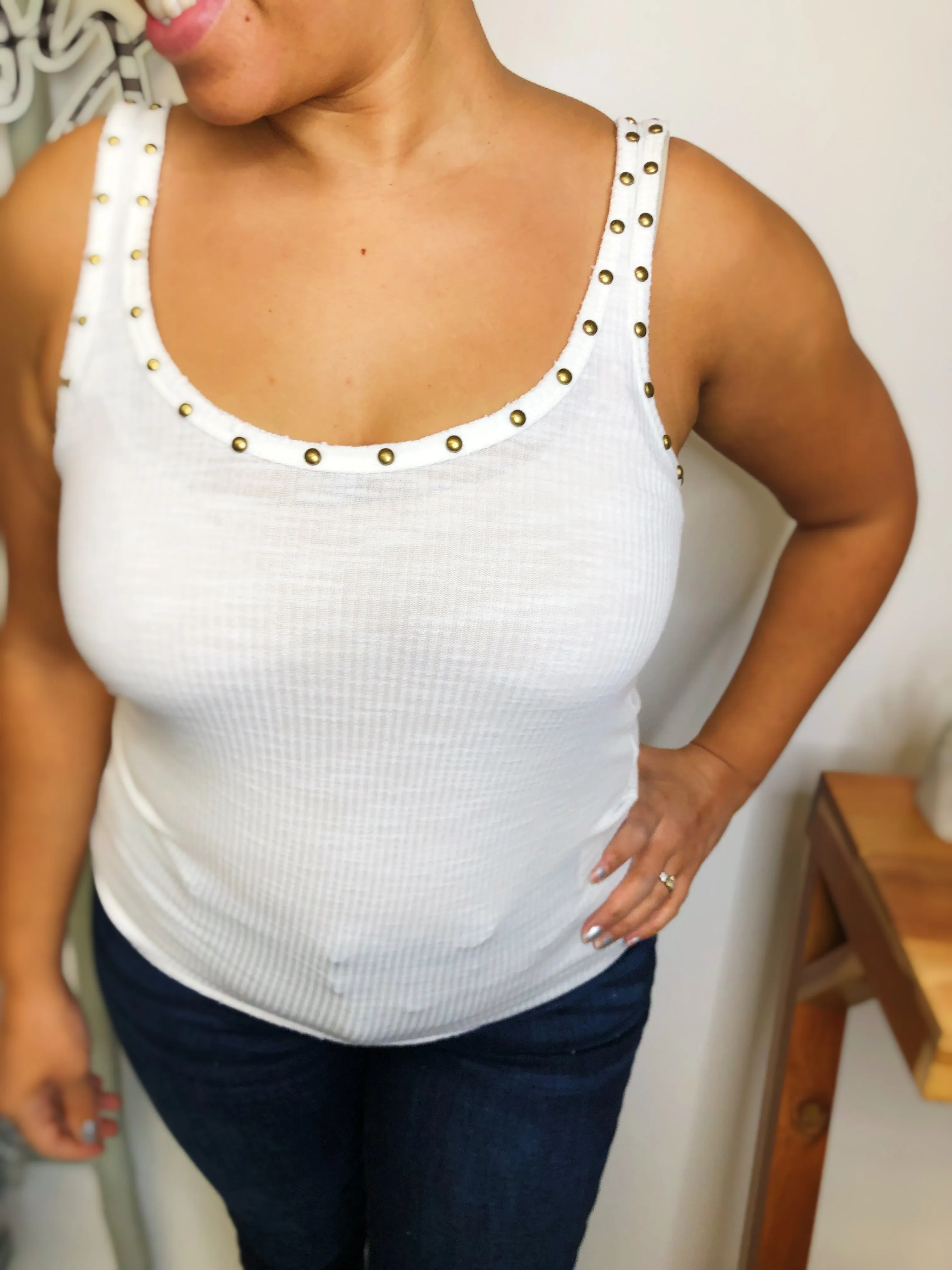 #L448 Flawless In Studs POL Top (Off White)