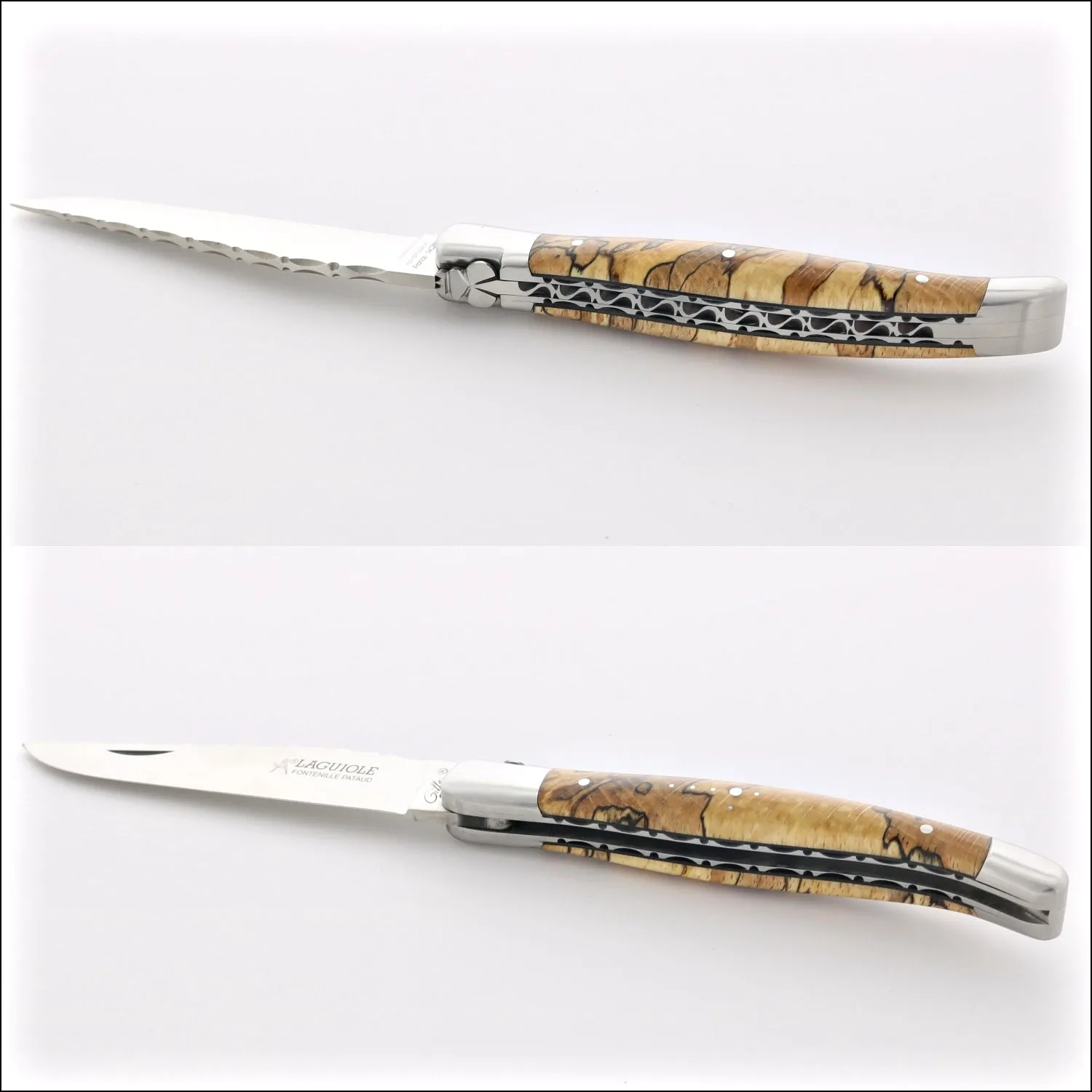 Laguiole Traditional Knife 12 cm Guilloche Burled Beech End Grain