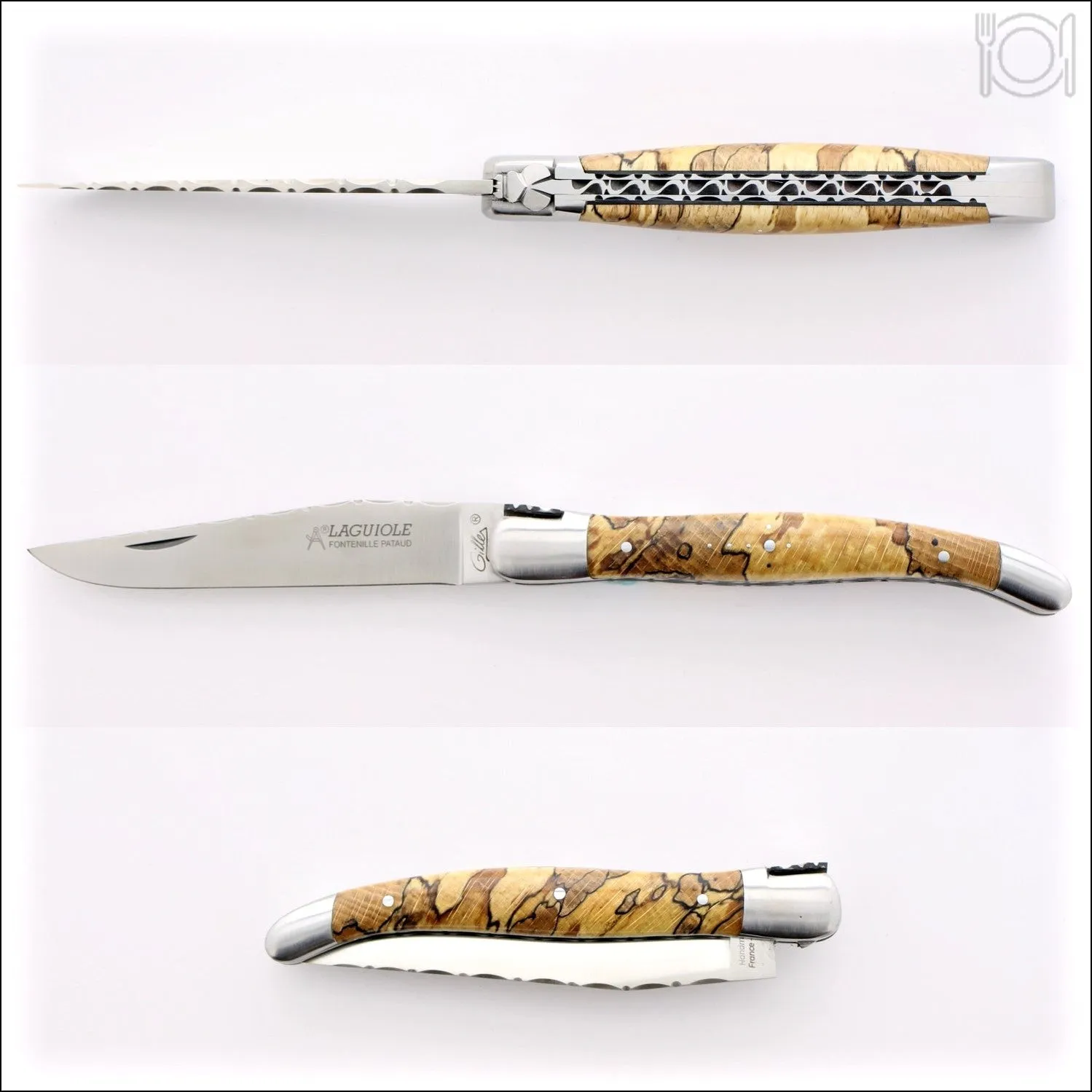 Laguiole Traditional Knife 12 cm Guilloche Burled Beech End Grain