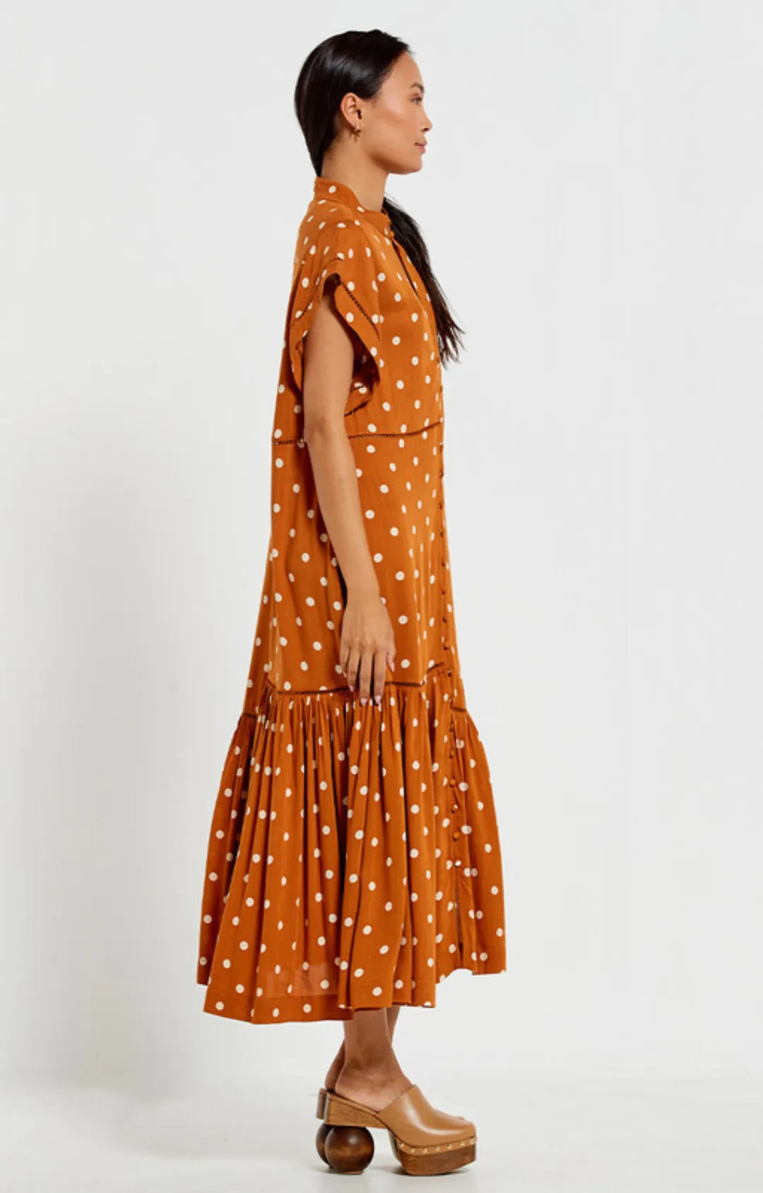 Lattice Midi Dress - Brown Dot