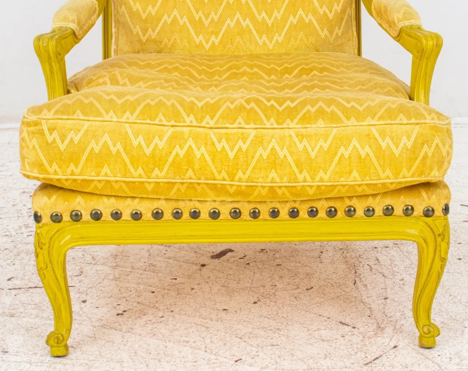 Louis XV Style Yellow Painted Upholstered Armchair