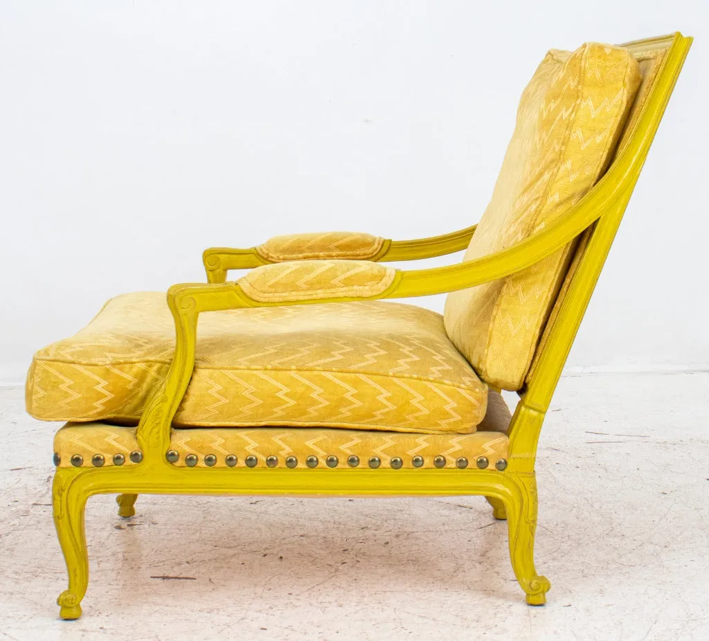 Louis XV Style Yellow Painted Upholstered Armchair