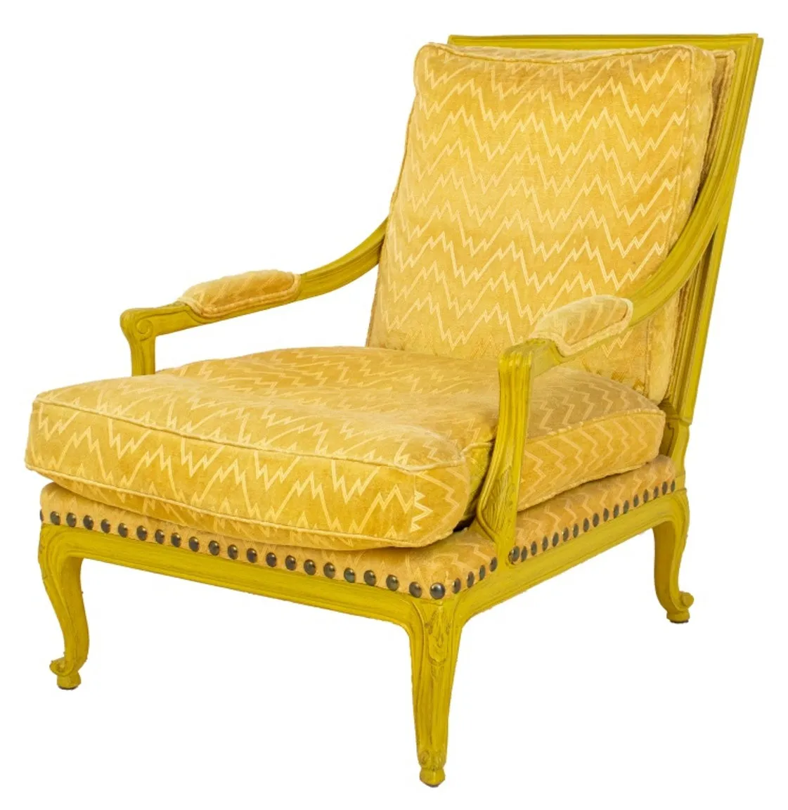 Louis XV Style Yellow Painted Upholstered Armchair