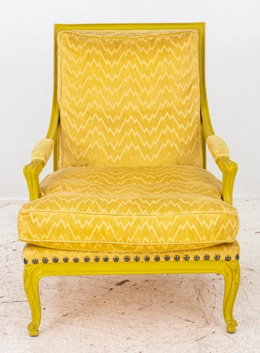 Louis XV Style Yellow Painted Upholstered Armchair