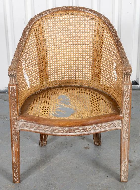 Louis XVI Style Caned Tub Armchair