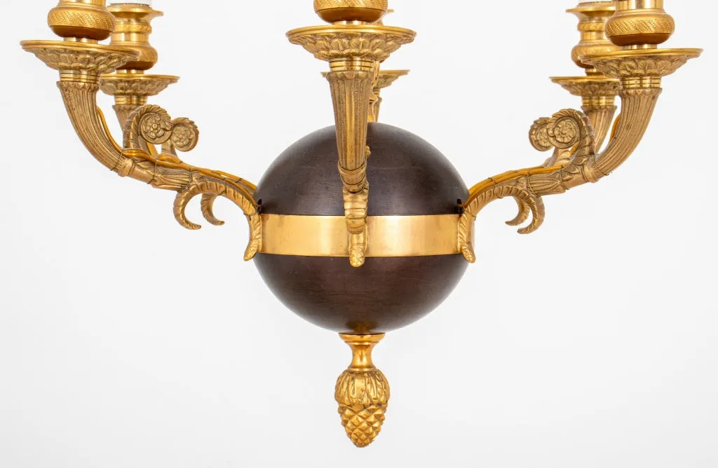 Louis XVI Style Gilt & Patinated Bronze Chandelier