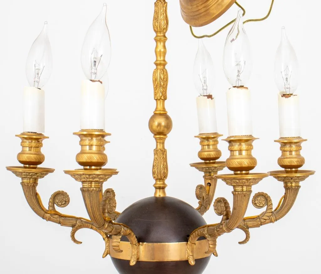 Louis XVI Style Gilt & Patinated Bronze Chandelier