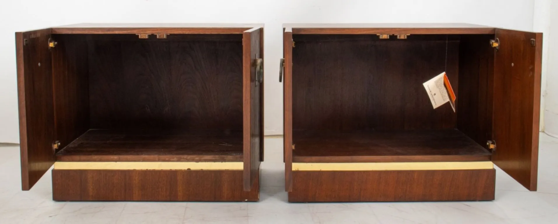 Mid-Century Campaign Style Walnut End Cabinets, 2