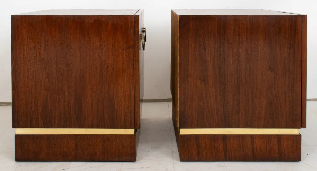 Mid-Century Campaign Style Walnut End Cabinets, 2