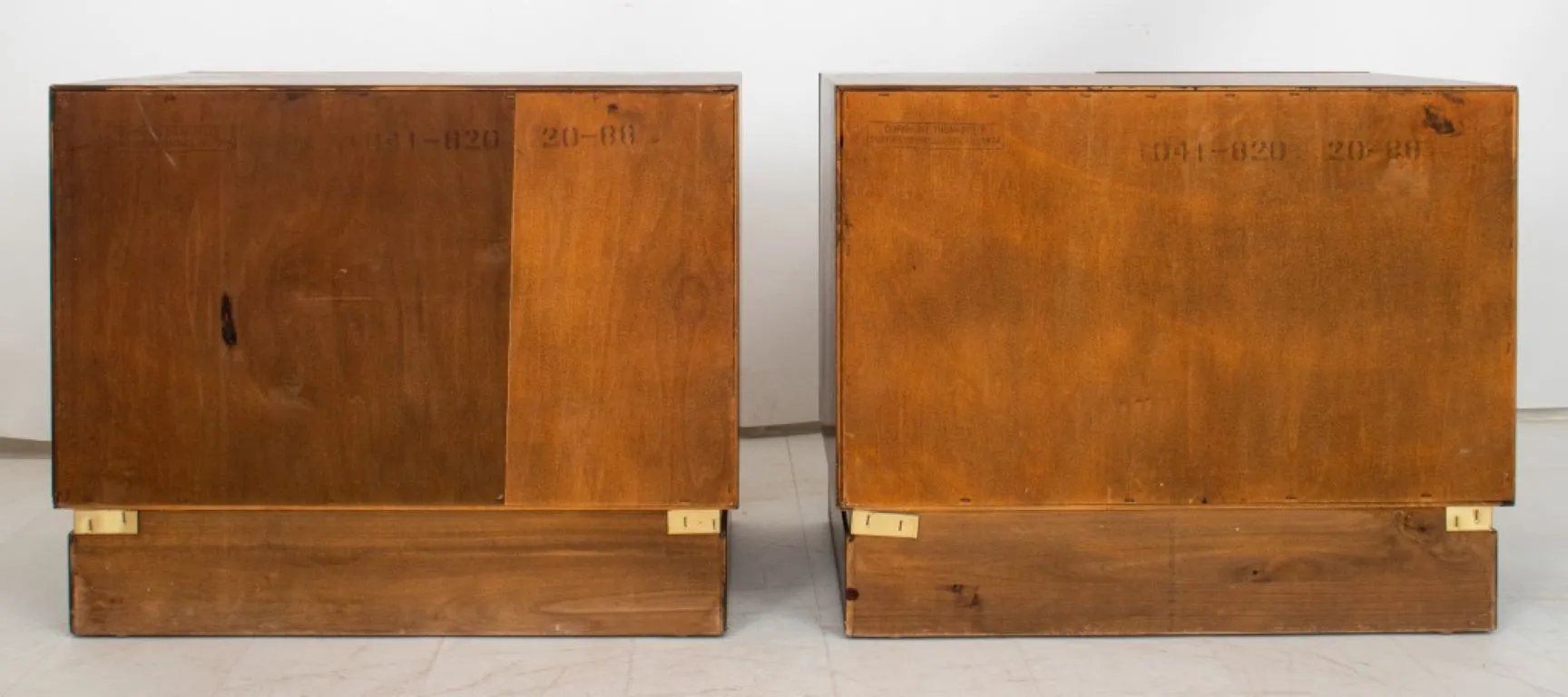 Mid-Century Campaign Style Walnut End Cabinets, 2