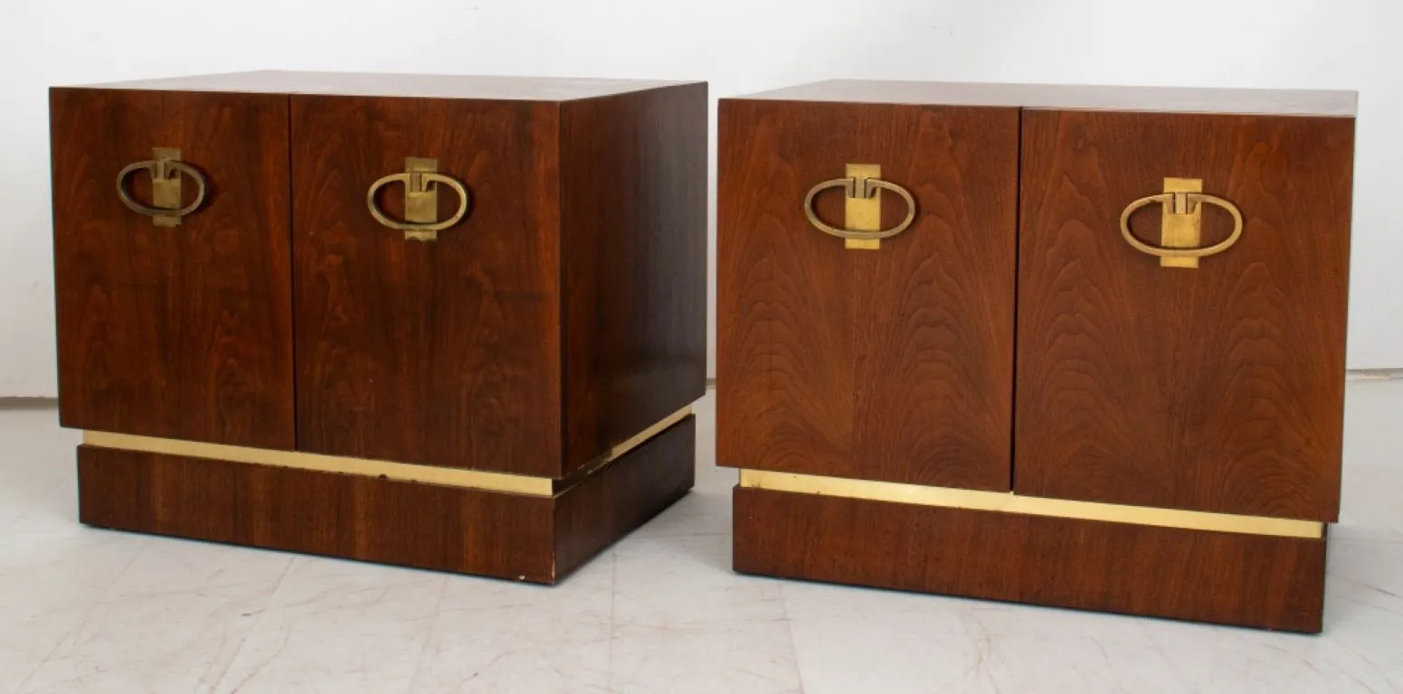 Mid-Century Campaign Style Walnut End Cabinets, 2