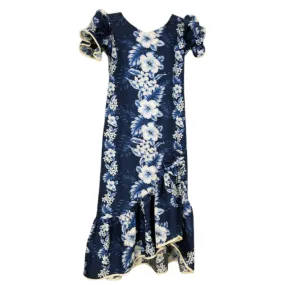 Navy Hibiscus Print Muumuu with Sleeve