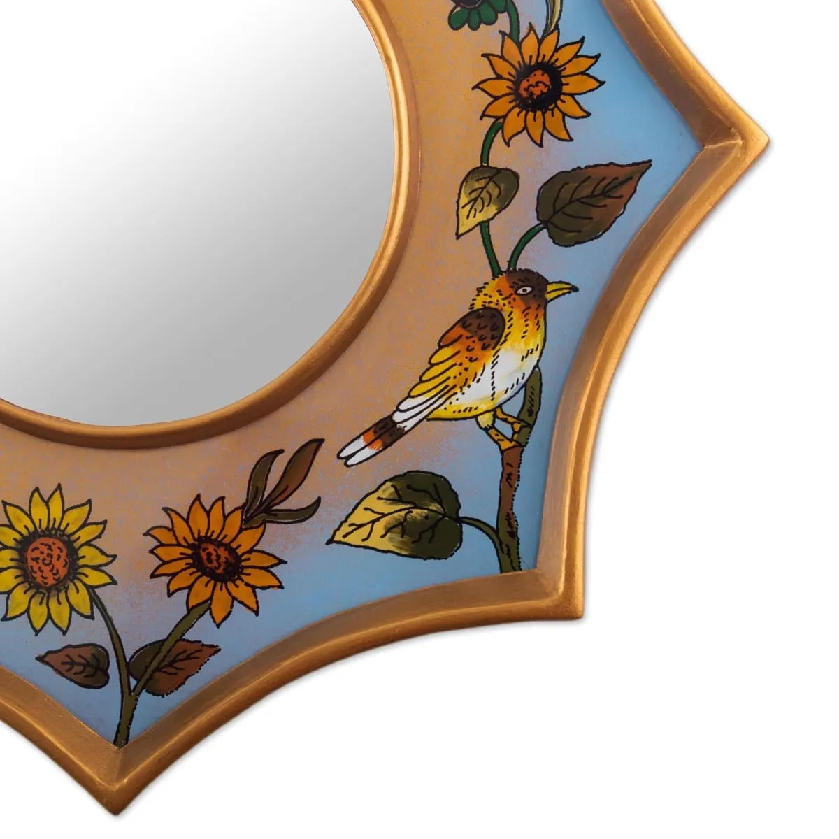 Novica Birds Of Peru In Sky Blue Reverse-Painted Glass Wall Accent Mirror