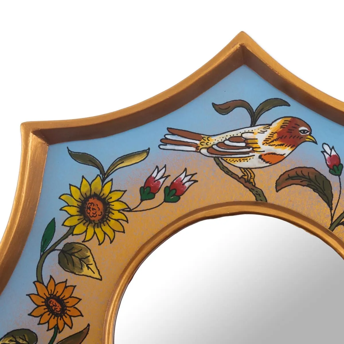 Novica Birds Of Peru In Sky Blue Reverse-Painted Glass Wall Accent Mirror