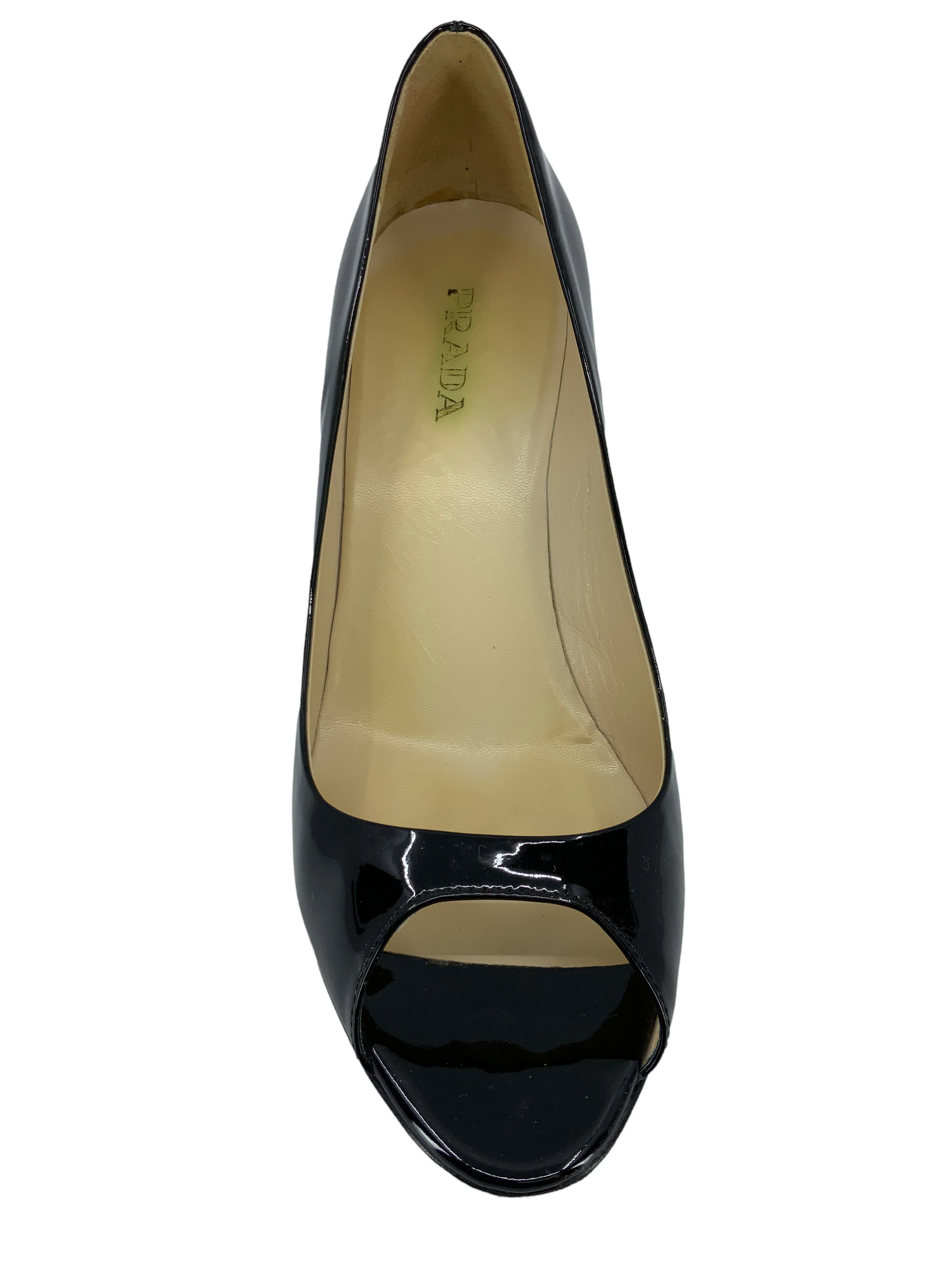 Prada Calzature Donna Patent Leather Peep Toe Pumps Size 10