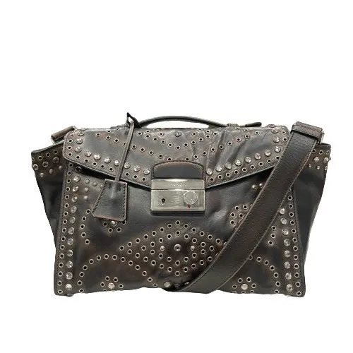 Prada Vitello Vintage Leather Eyelet & Crystal Top Handle Bag