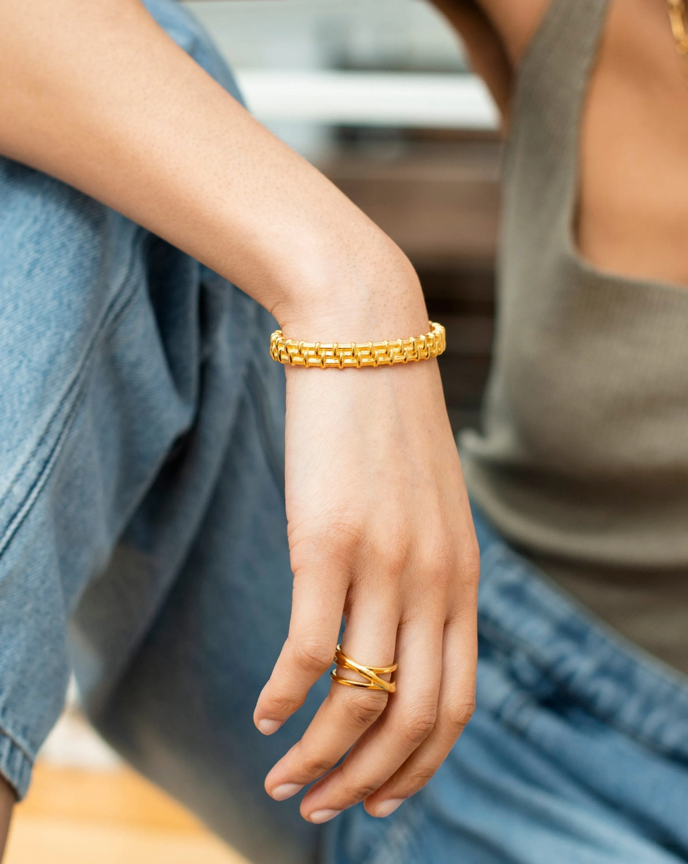 Raffia Cuff Bracelet | 18ct Gold Plated