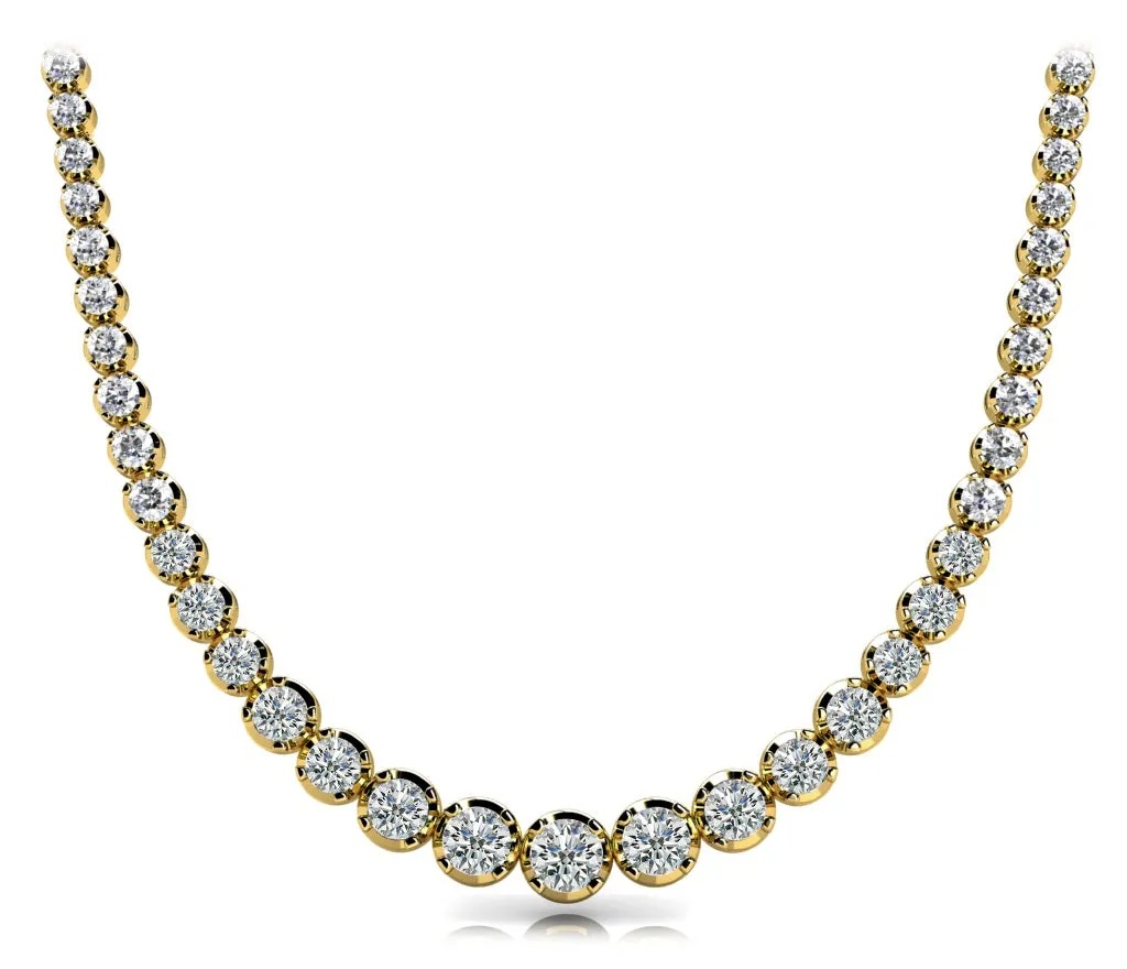 RAIN 15 Carat Diamond Rivera Graduated Necklace in 18K Yellow Gold Low Base Basket 4 Prong G Color SI1 Clarity BY MIKE NEKTA