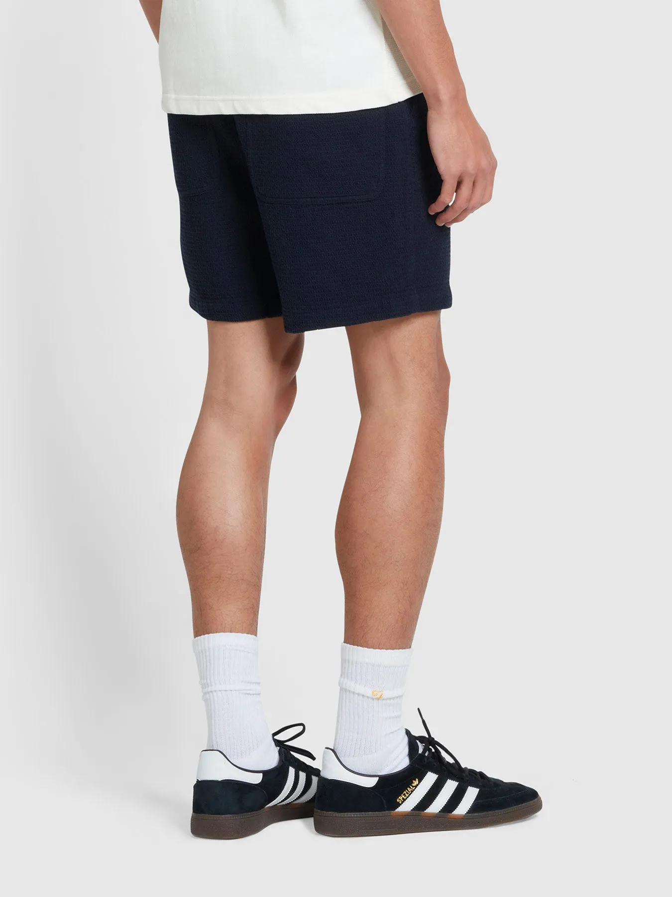 Redwald Waffle Drawstring Shorts In True Navy