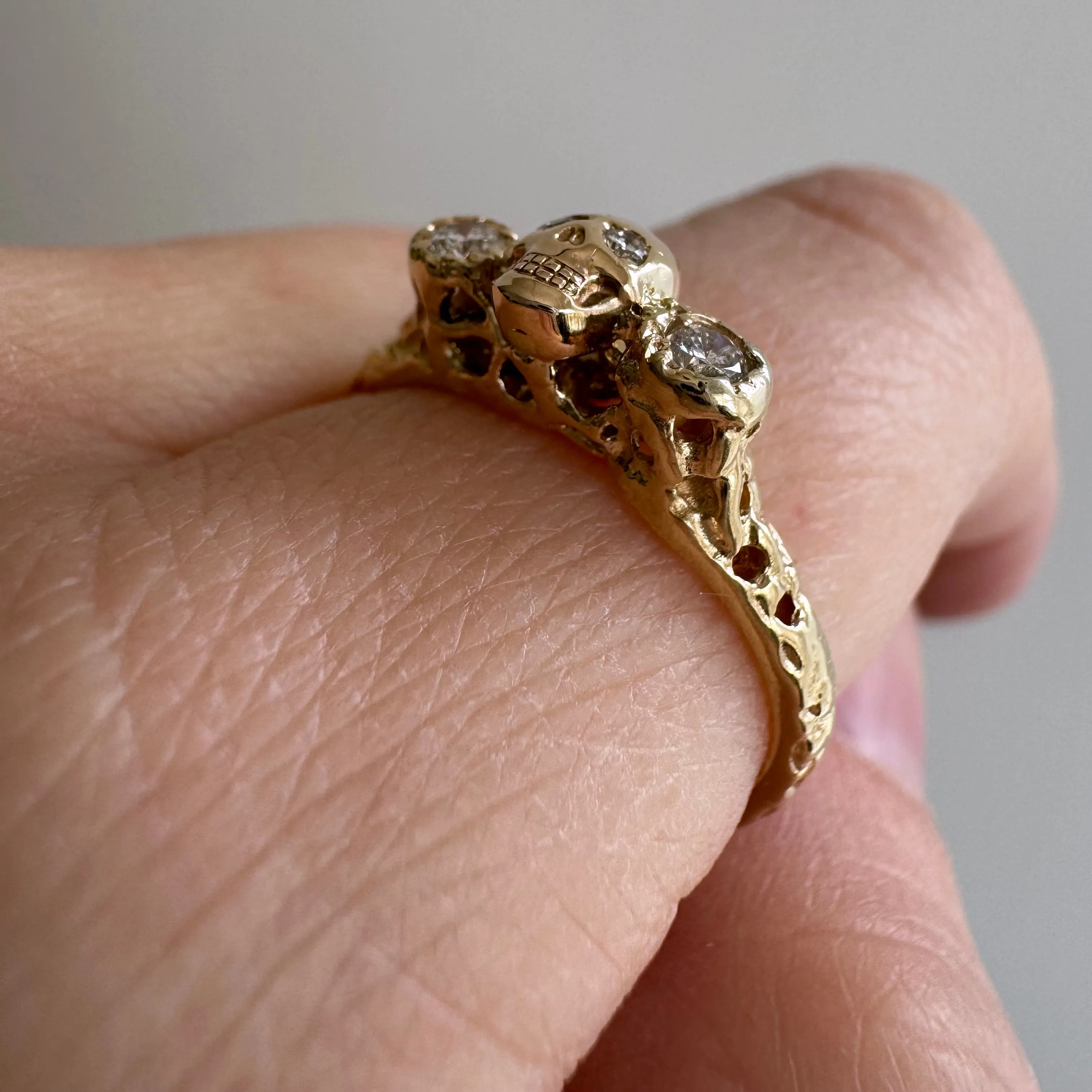 reimagined V I N T A G E // memento mori / 14k yellow gold and diamond skull ring / Memento Mori / size 7.5