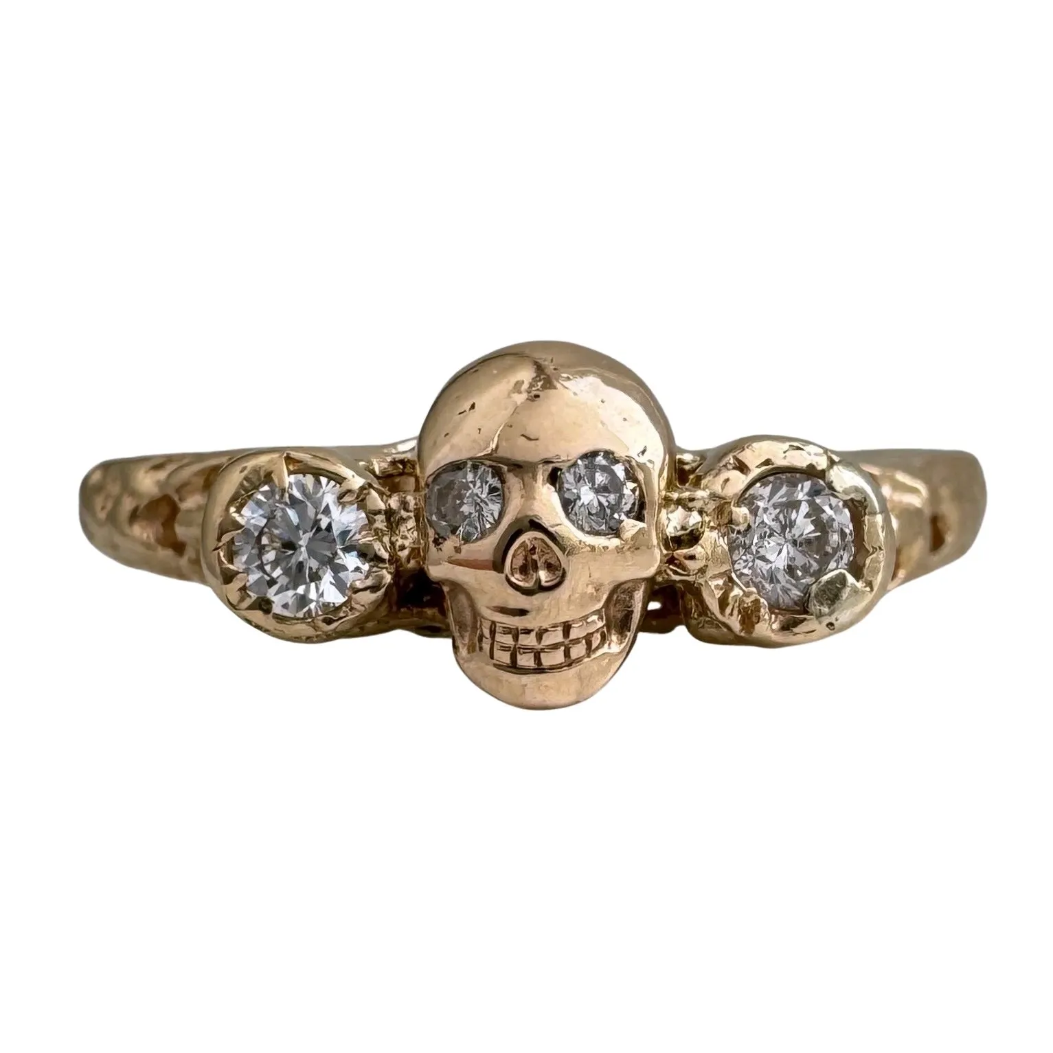 reimagined V I N T A G E // memento mori / 14k yellow gold and diamond skull ring / Memento Mori / size 7.5