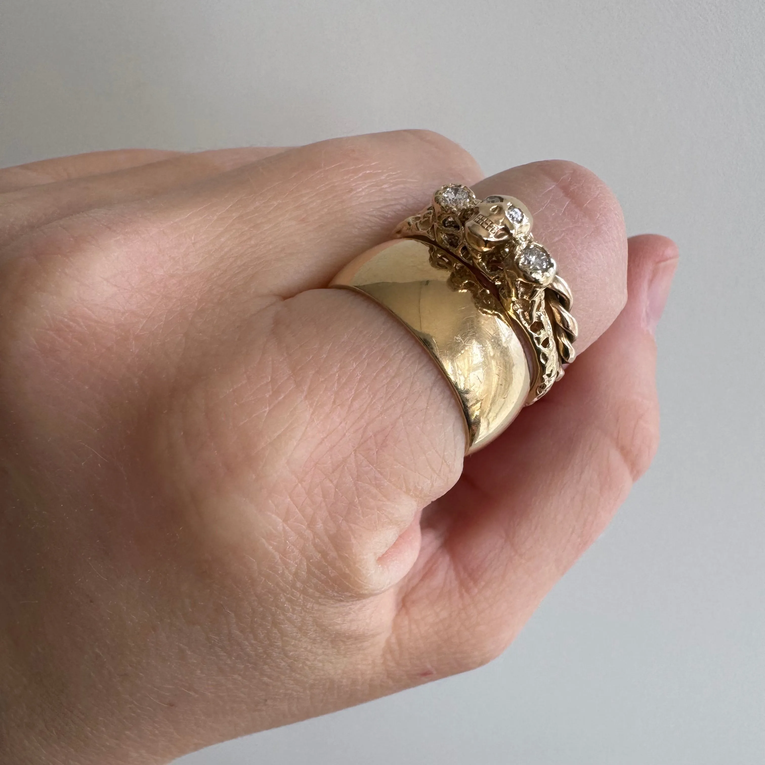 reimagined V I N T A G E // memento mori / 14k yellow gold and diamond skull ring / Memento Mori / size 7.5