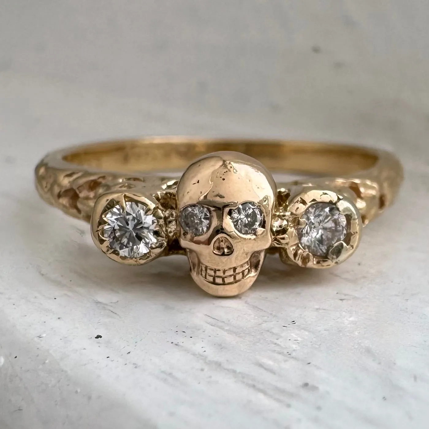 reimagined V I N T A G E // memento mori / 14k yellow gold and diamond skull ring / Memento Mori / size 7.5