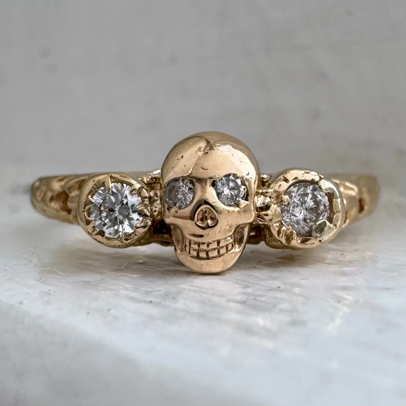 reimagined V I N T A G E // memento mori / 14k yellow gold and diamond skull ring / Memento Mori / size 7.5