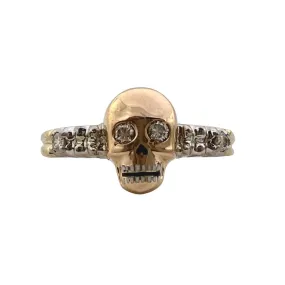 reimagined V I N T A G E // memento mori / solid 14k yellow and white gold and diamond skull ring / Memento Mori / size 8.75