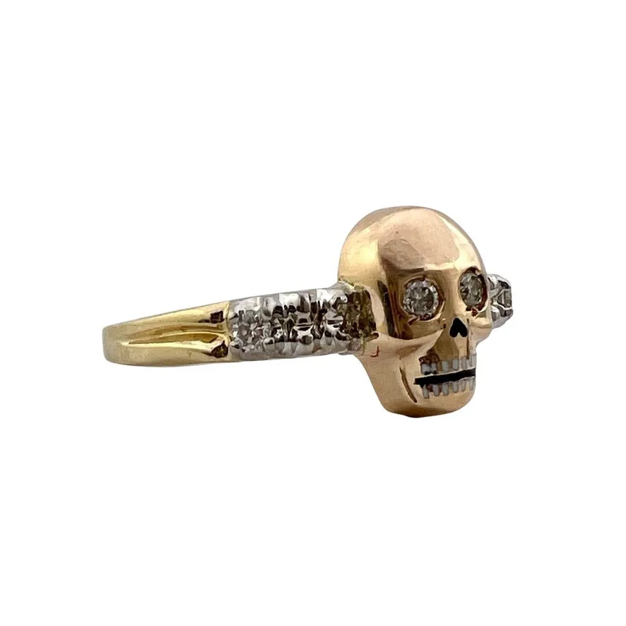 reimagined V I N T A G E // memento mori / solid 14k yellow and white gold and diamond skull ring / Memento Mori / size 8.75