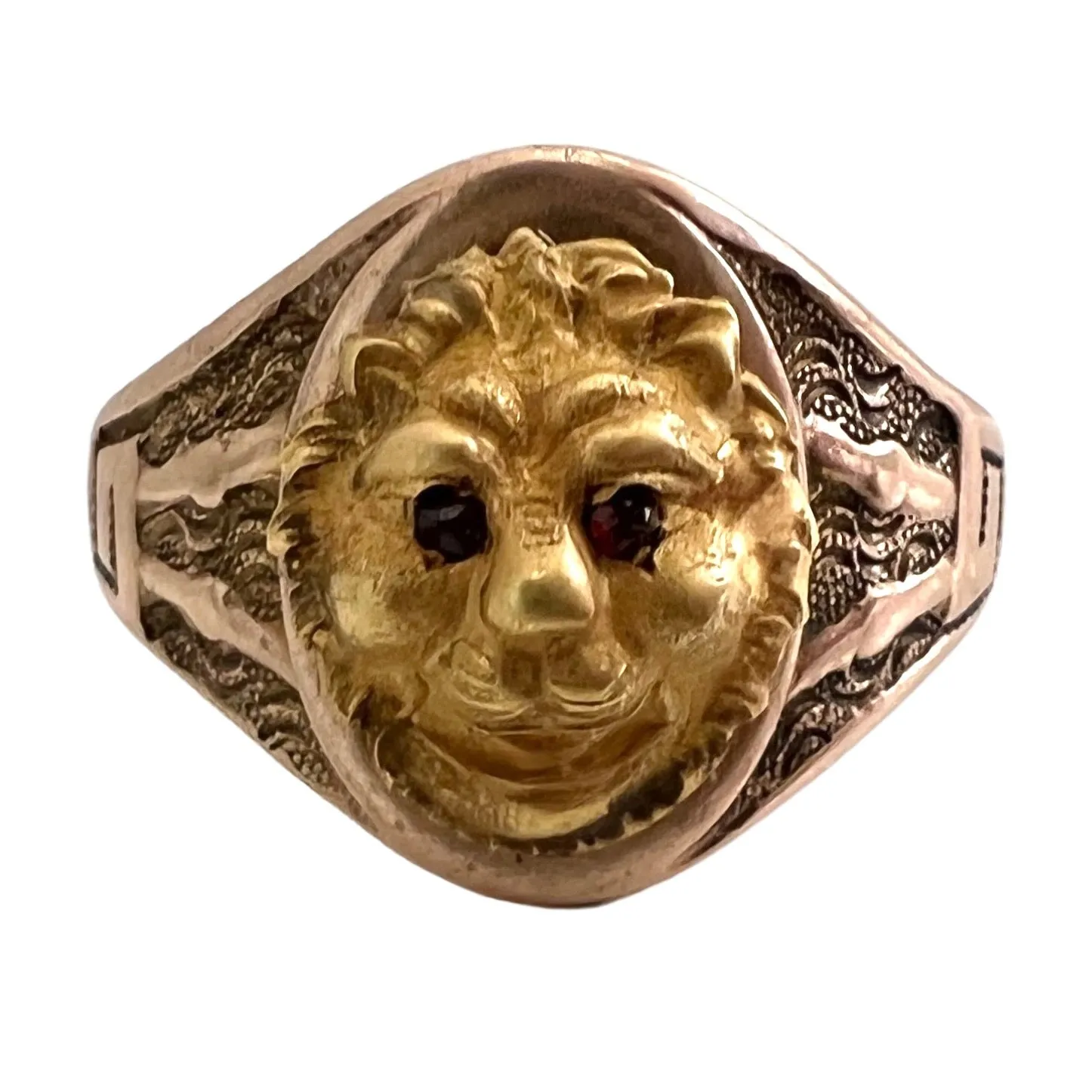 reimagined V I N T A G E // sunshine beast / 10k rose and yellow gold signet lion sun ring / size 7